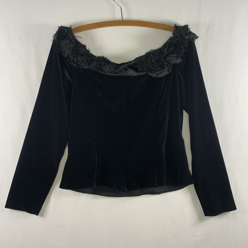VTG 90s Womens Y2K Dark Romantic Rosette Velvet Evening Top Size L Holiday - Picture 3 of 14